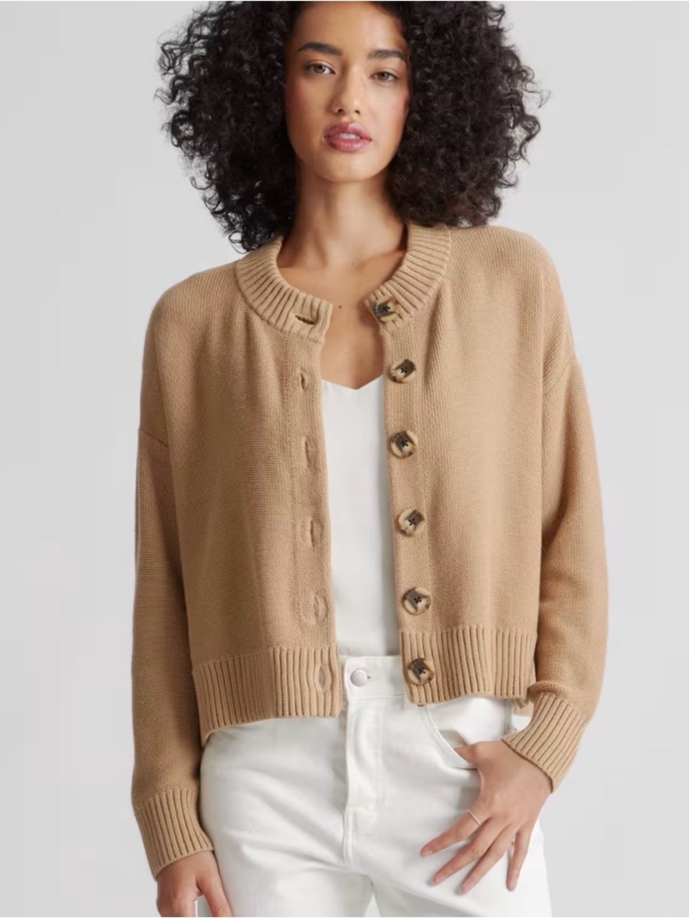 Quince Blush Pink Heathered Button-Front Cropped Cardigan Sweater - Picture 9 of 9
